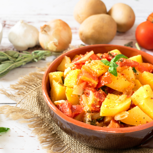 Patates Yahni (Greek Potatoes with Tomatoes and Onion) article