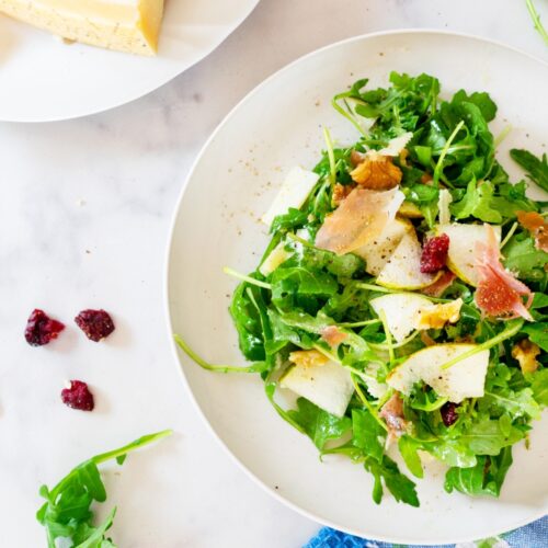 Arugula Pear Salad with Parmesan and Prosciutto