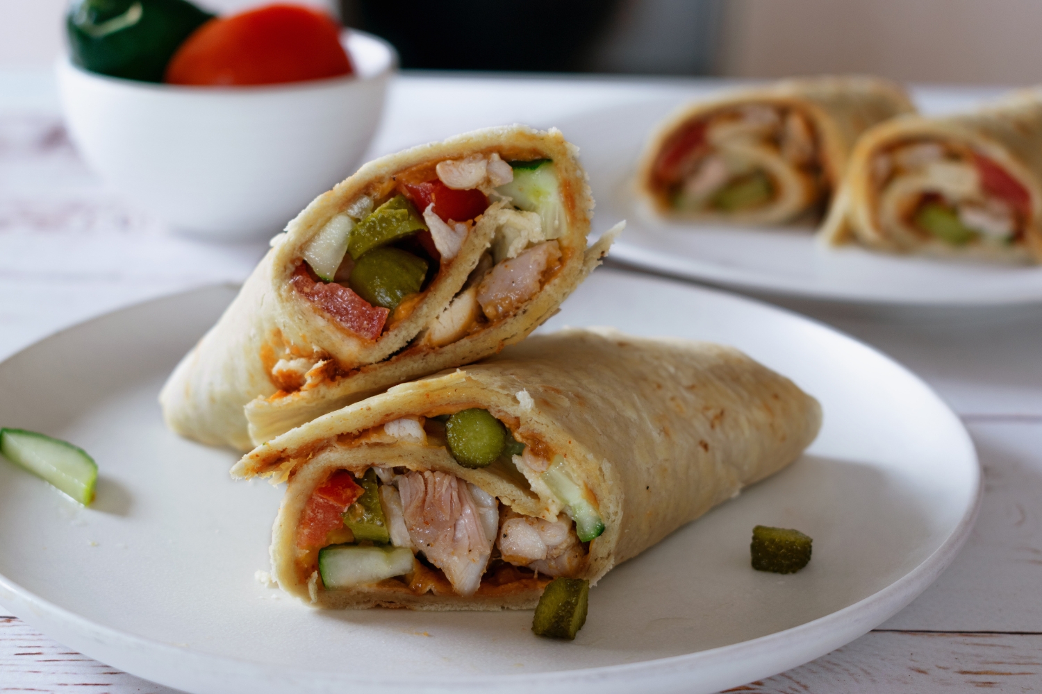 Chicken wrap with hummus and veggies