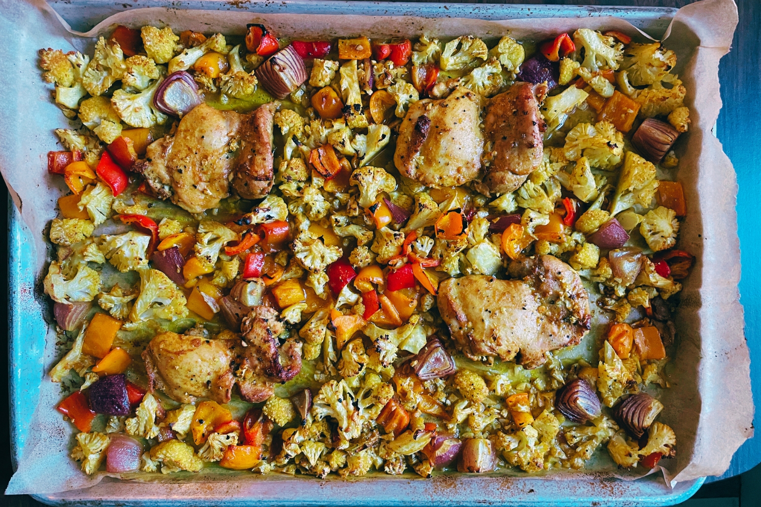 Sheet Pan Chicken Shawarma with Yogurt Sauce