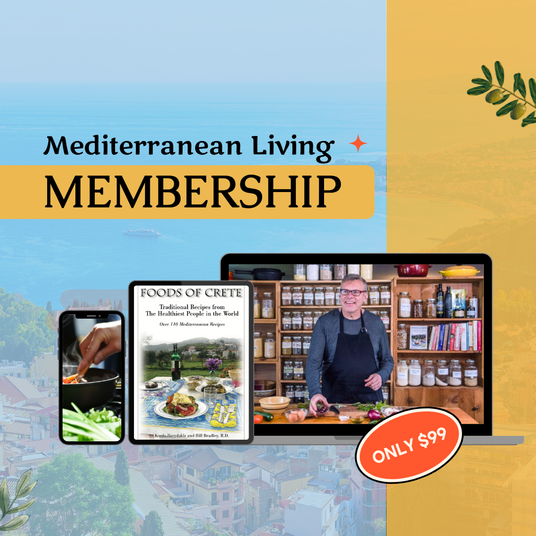 Mediterranean Living membership portal with phone, tablet, and computer resources