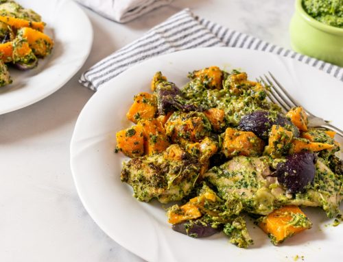 Roasted Chicken Thighs with Kale Pesto and Butternut Squash