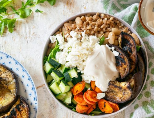 Mediterranean Salad Bowl with Grilled Eggplant